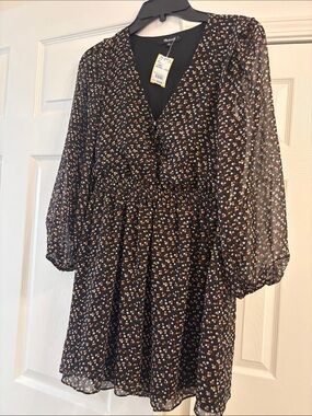 Madewell Black Mini Dress with Multicolor Floral Print